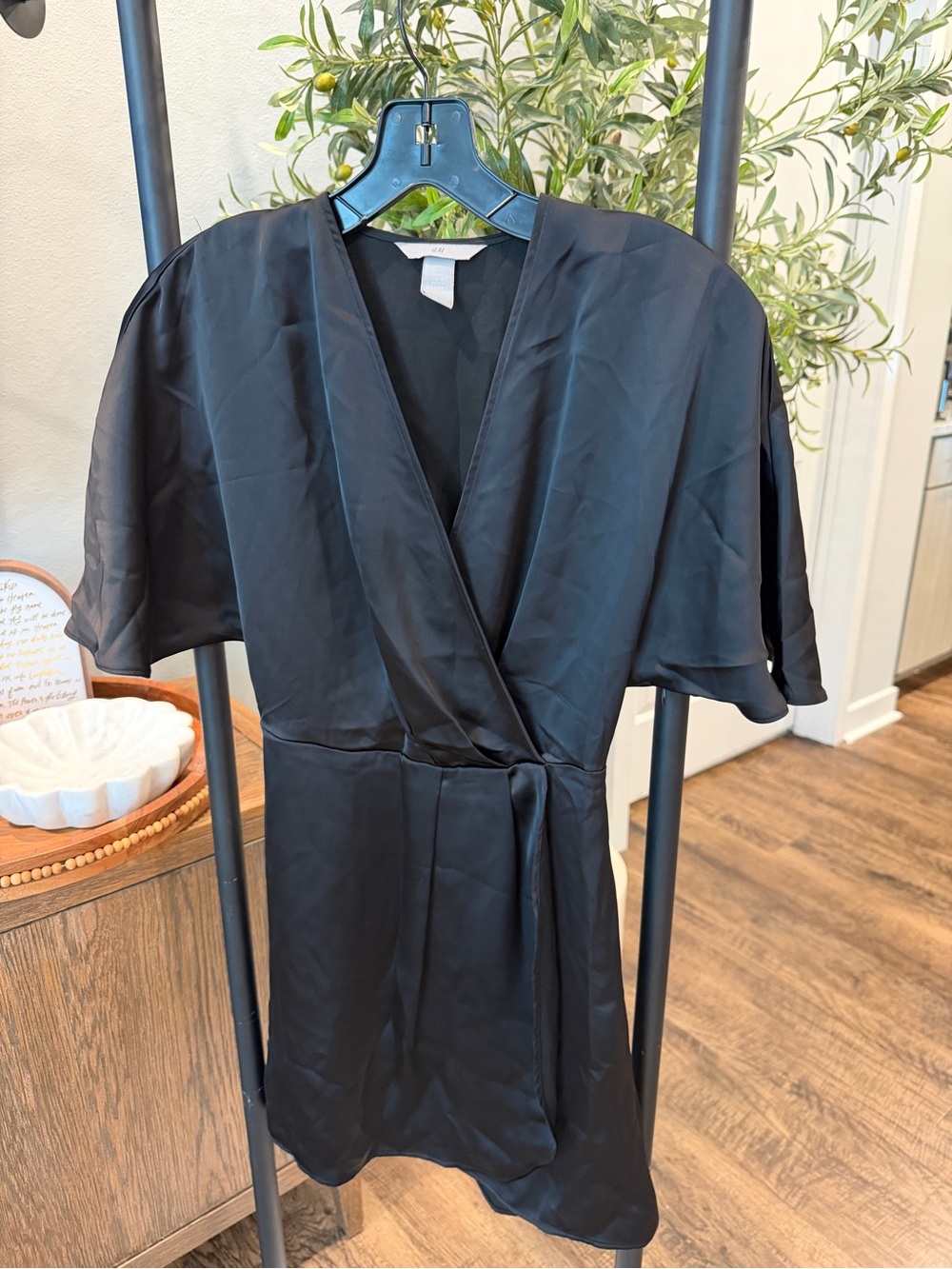 H&M Black V-Neck Dress with Tie Waist